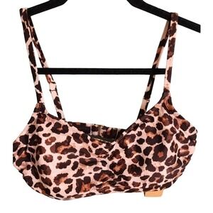 Leopard‎ Print Padded Bralette Bikini Top Swimsuit Adjustable Straps